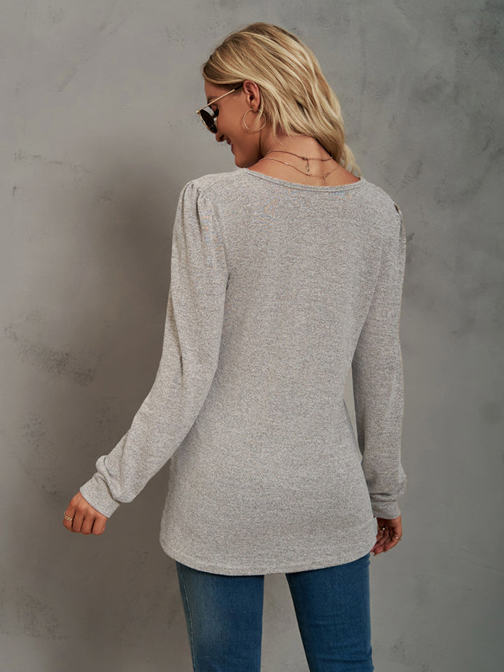 Women Heathered Square Neck Long Sleeve T-Shirt nicholesgifts