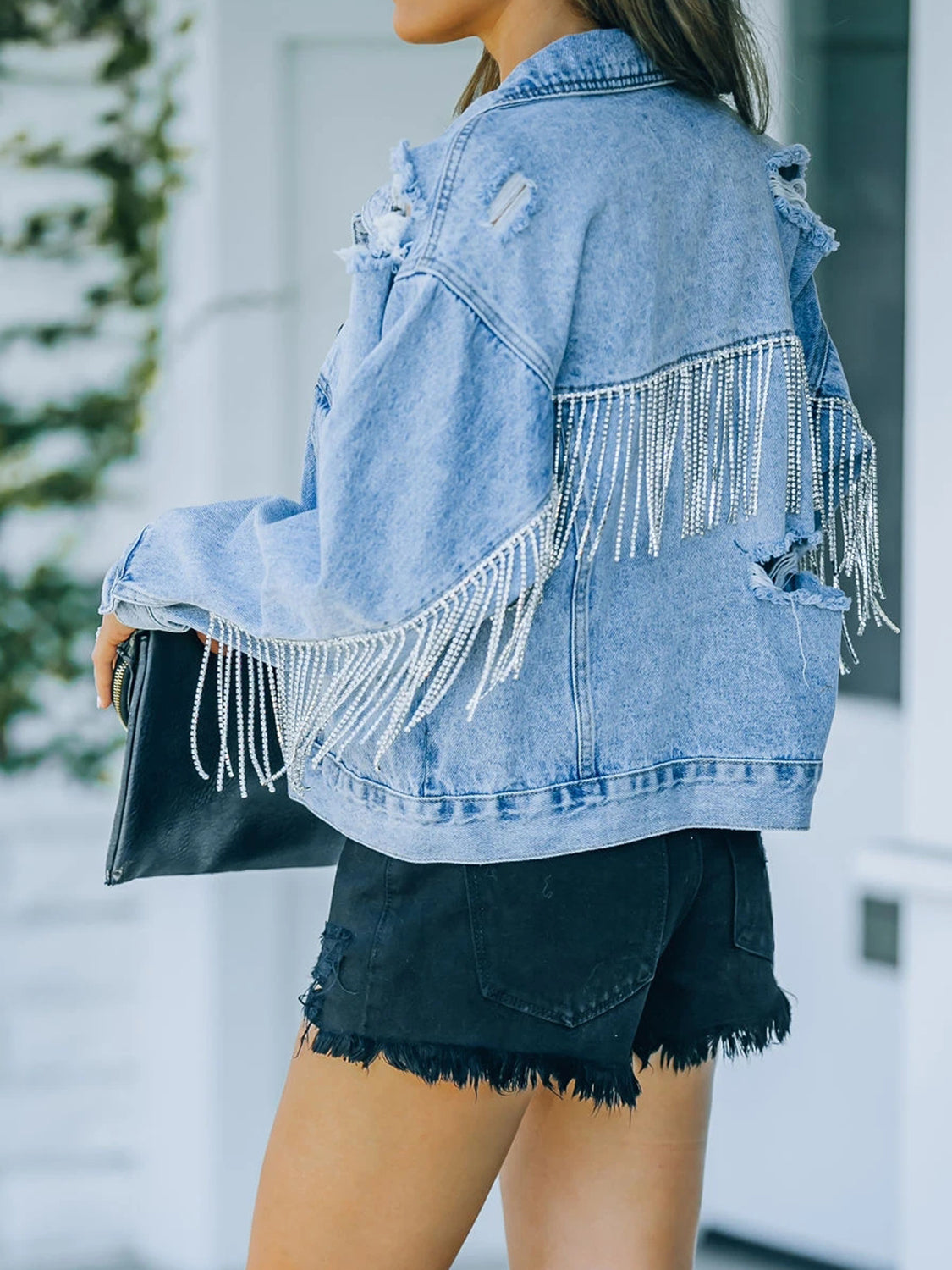 Distressed Fringe Denim Jacket nicholesgifts