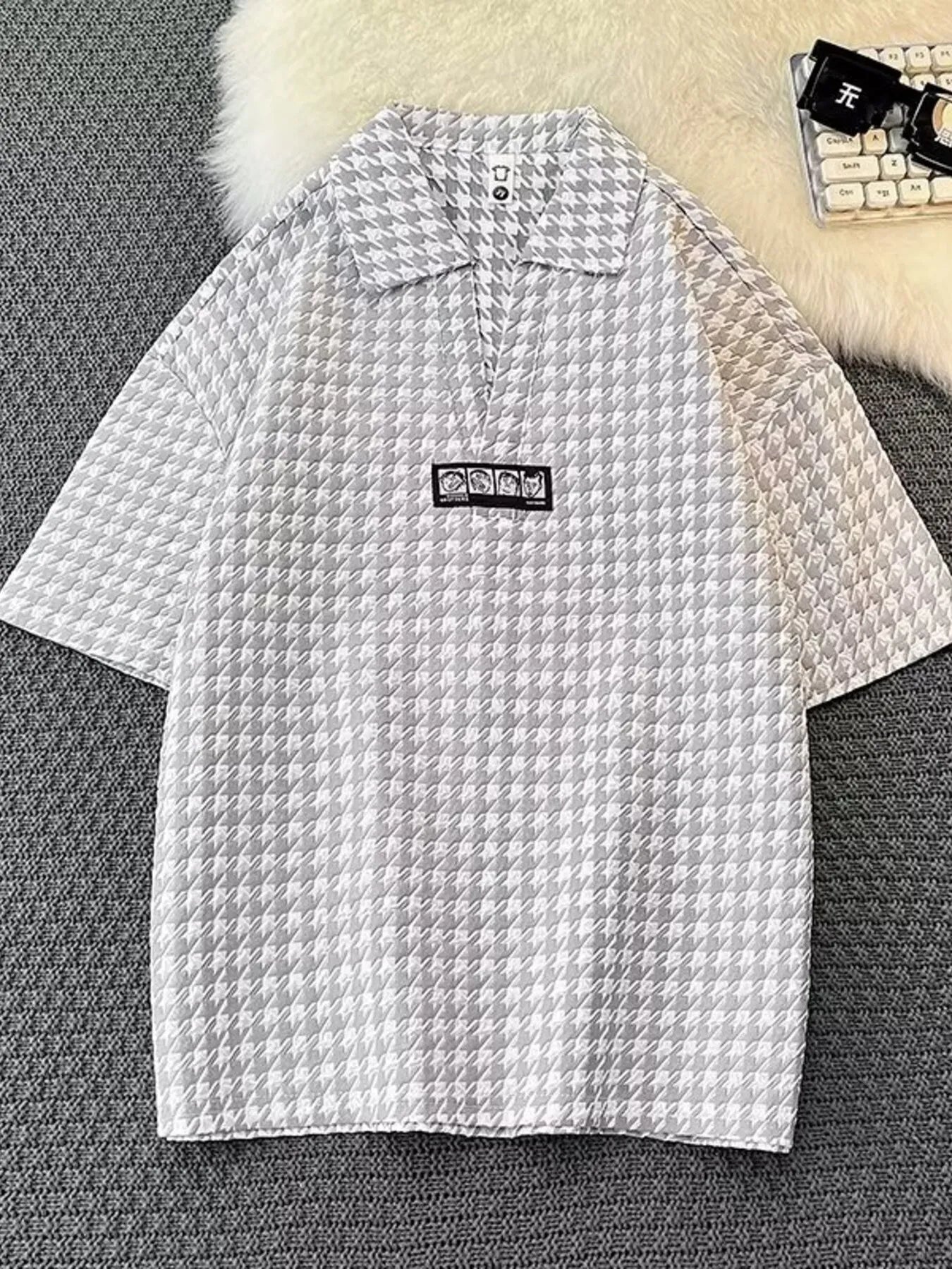 Men's Plus Size Houndstooth Pattern Short Sleeve Polo Shirt NicholesGifts