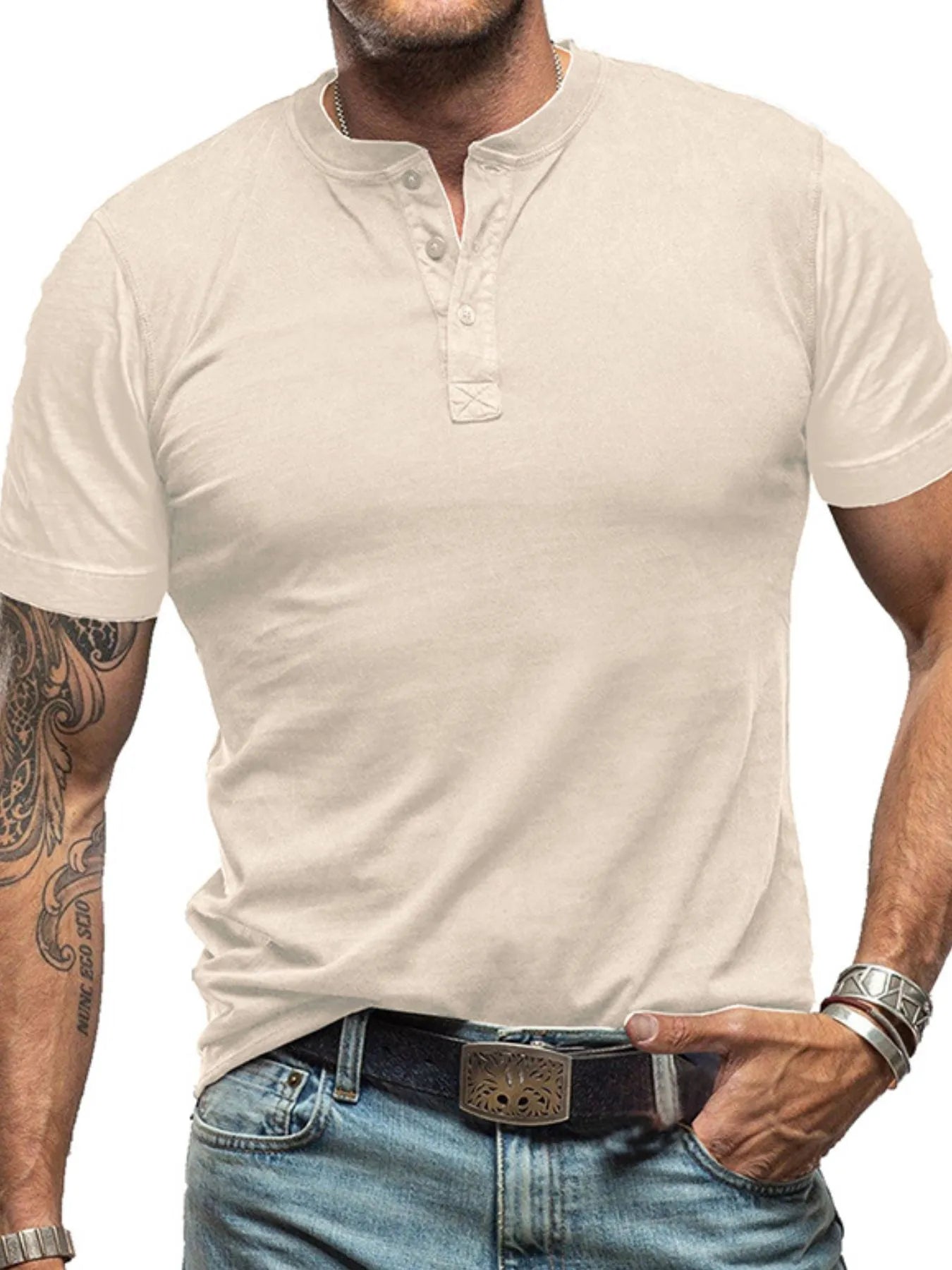 Men's Classic Henley Short Sleeve Polo T-Shirt NicholesGifts