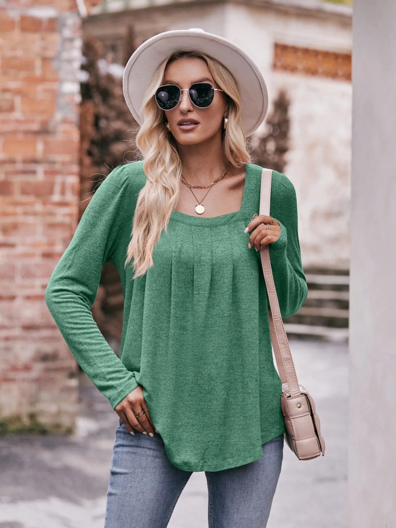 Square Neck Long Sleeve T-Shirt Trendsi