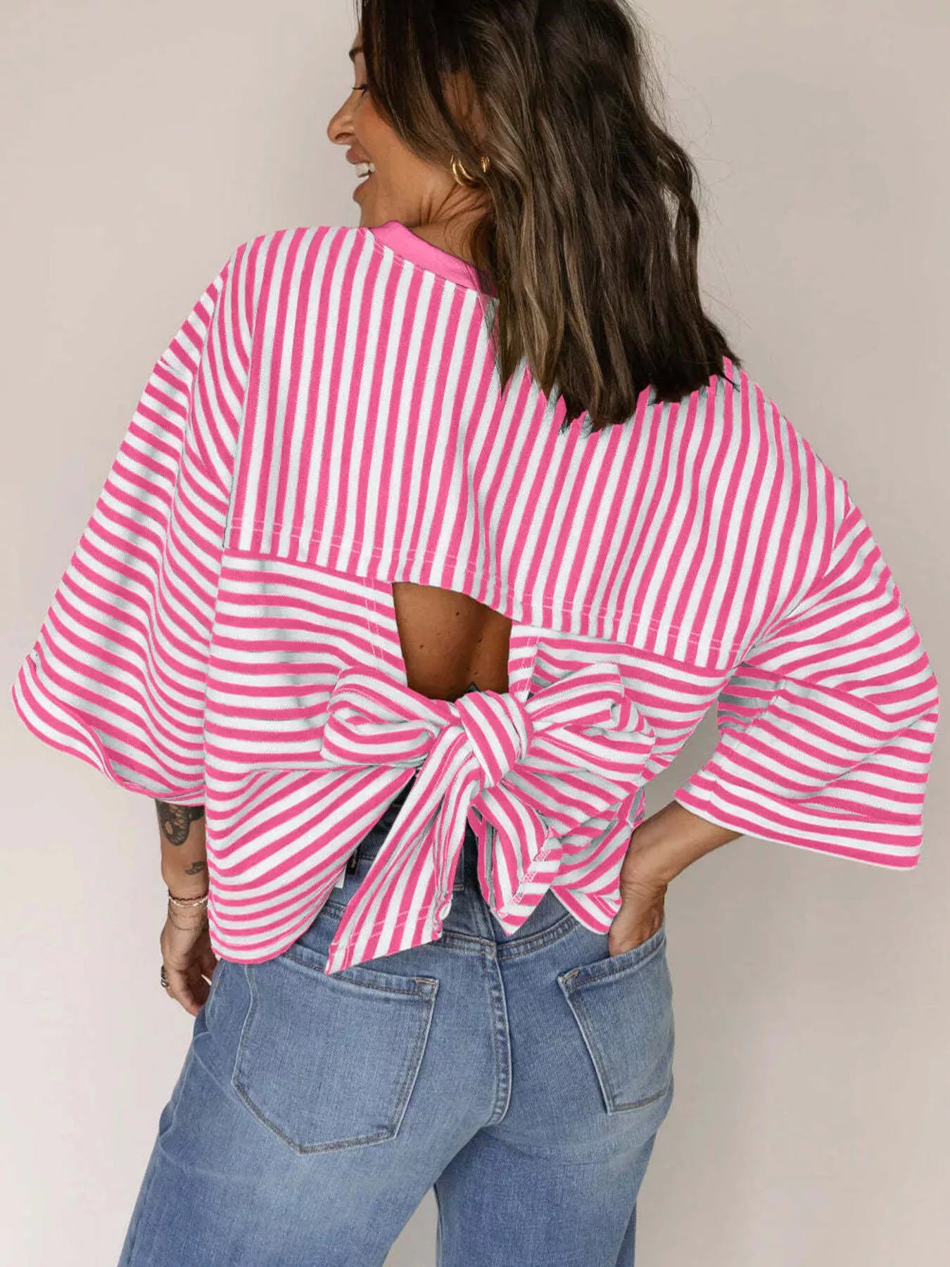 Striped Back Bow Tie T-Shirt nicholesgifts