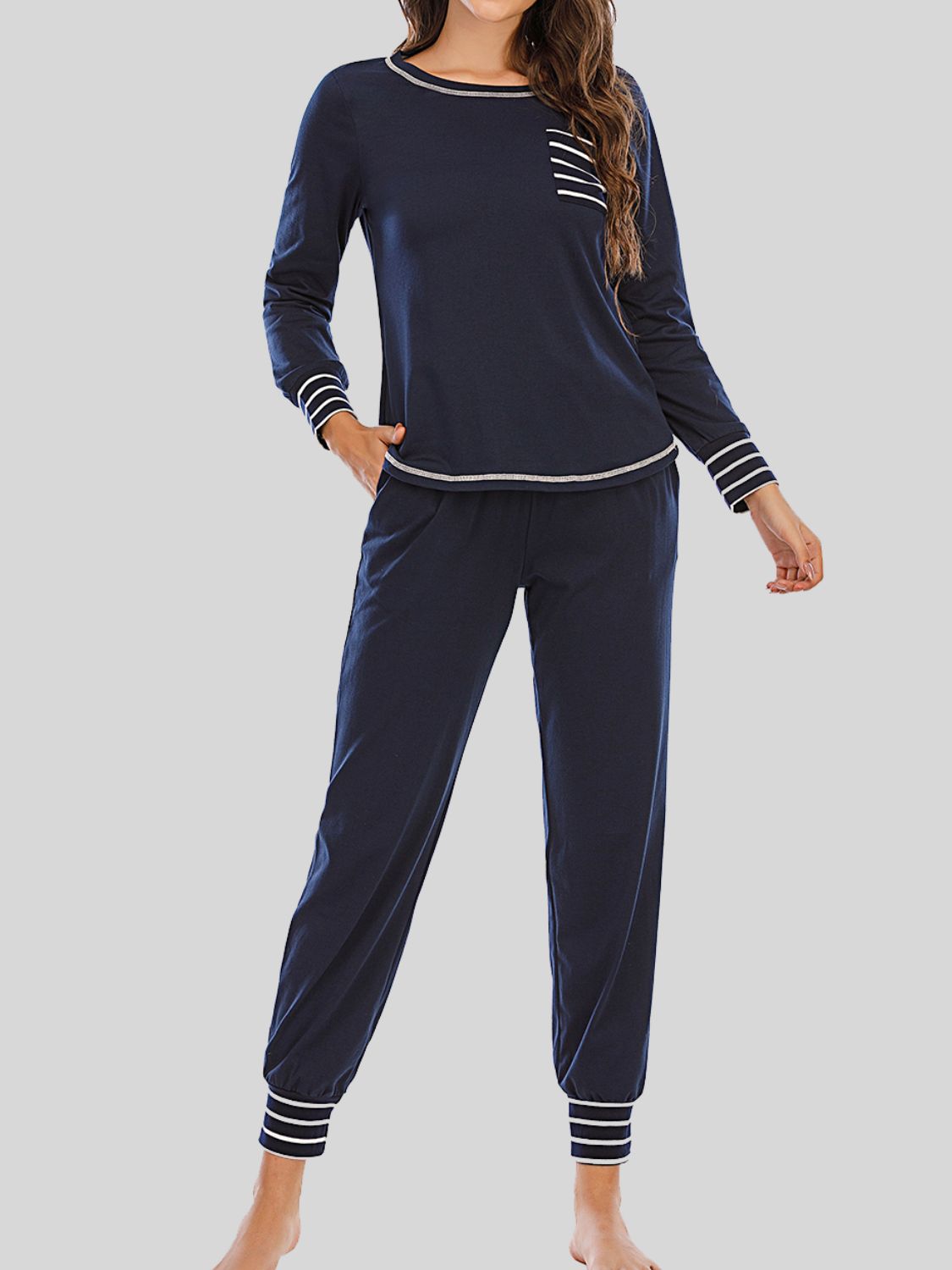 Round Neck Top and Pants Lounge Set nicholesgifts