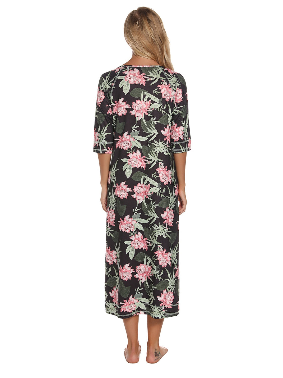 Printed Slit Night Dress with Pockets nicholesgifts