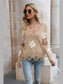 Flower Distressed Long Sleeve Sweater Trendsi