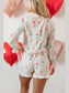 Bow Printed Collared Neck Top and Drawstring Shorts Lounge Set nicholesgifts