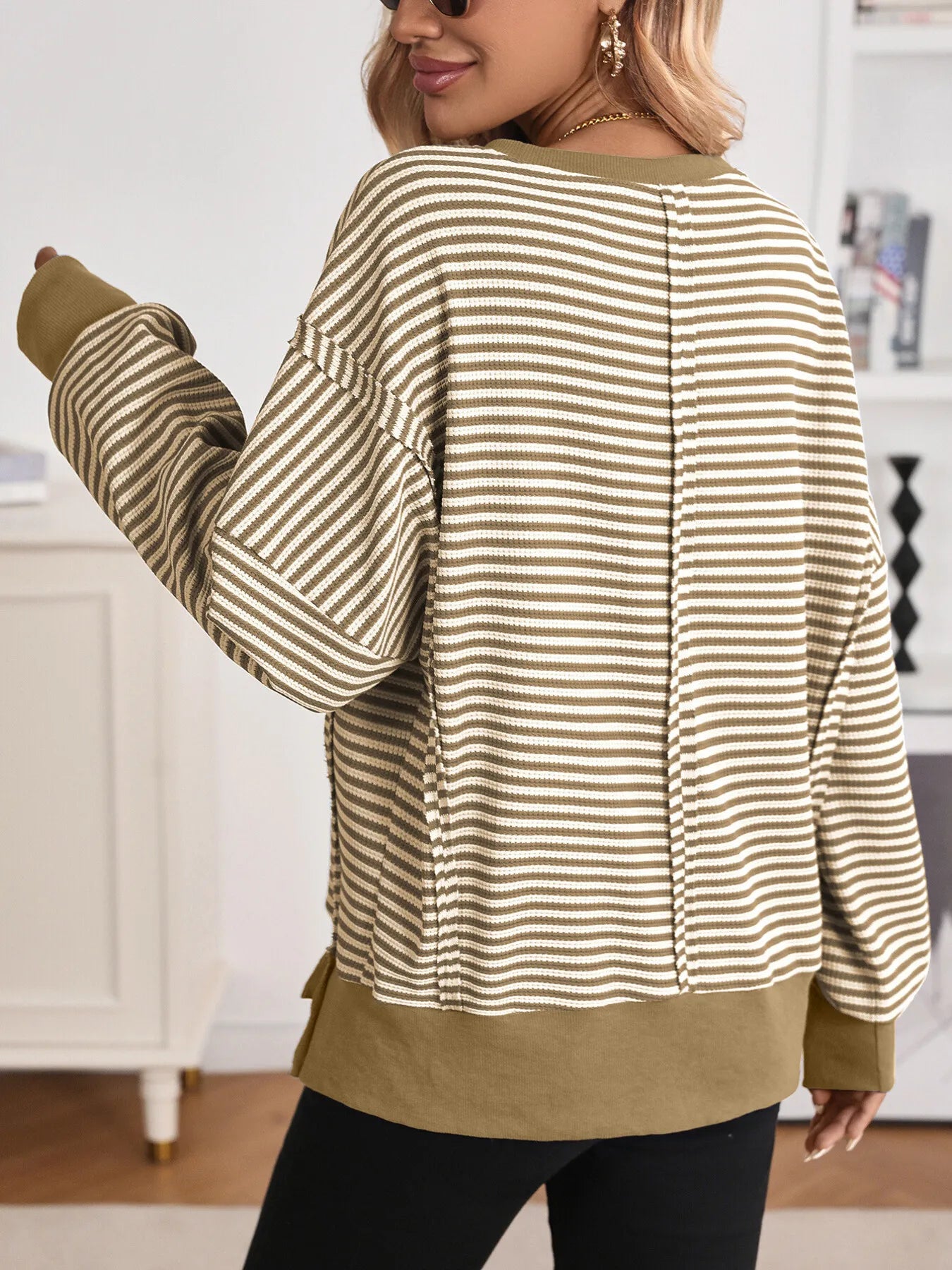 Exposed Seam Striped Contrast Sweatshirt