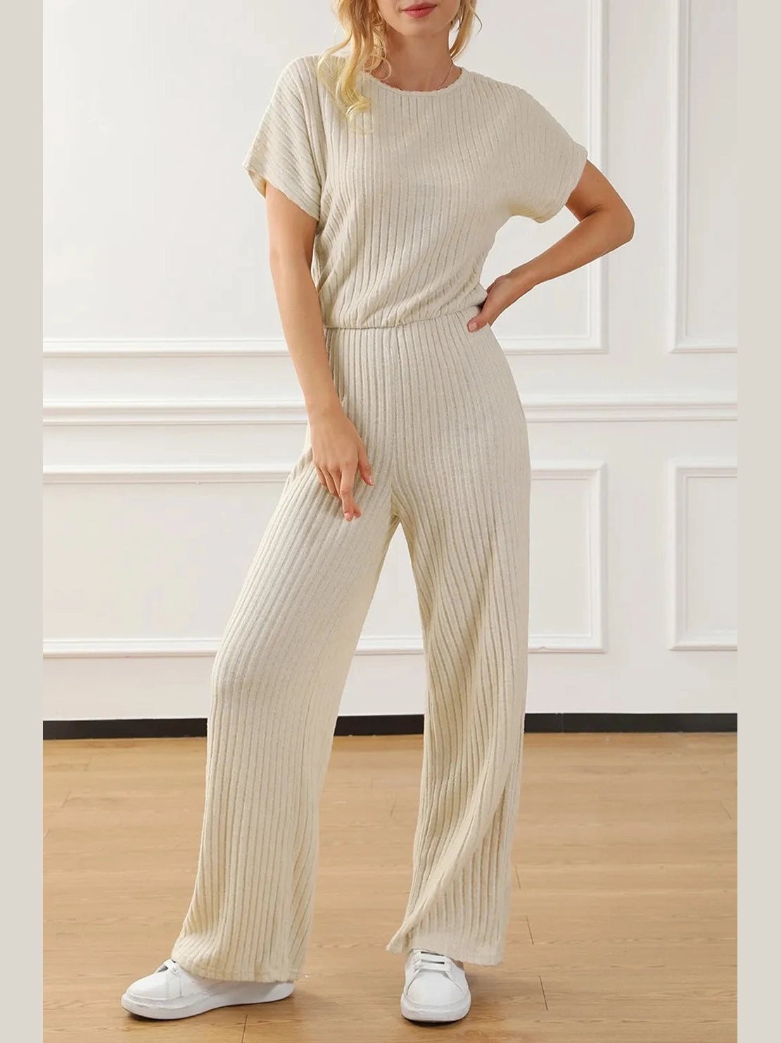 Ribbed Knit Wide Leg Jumpsuit nicholesgifts