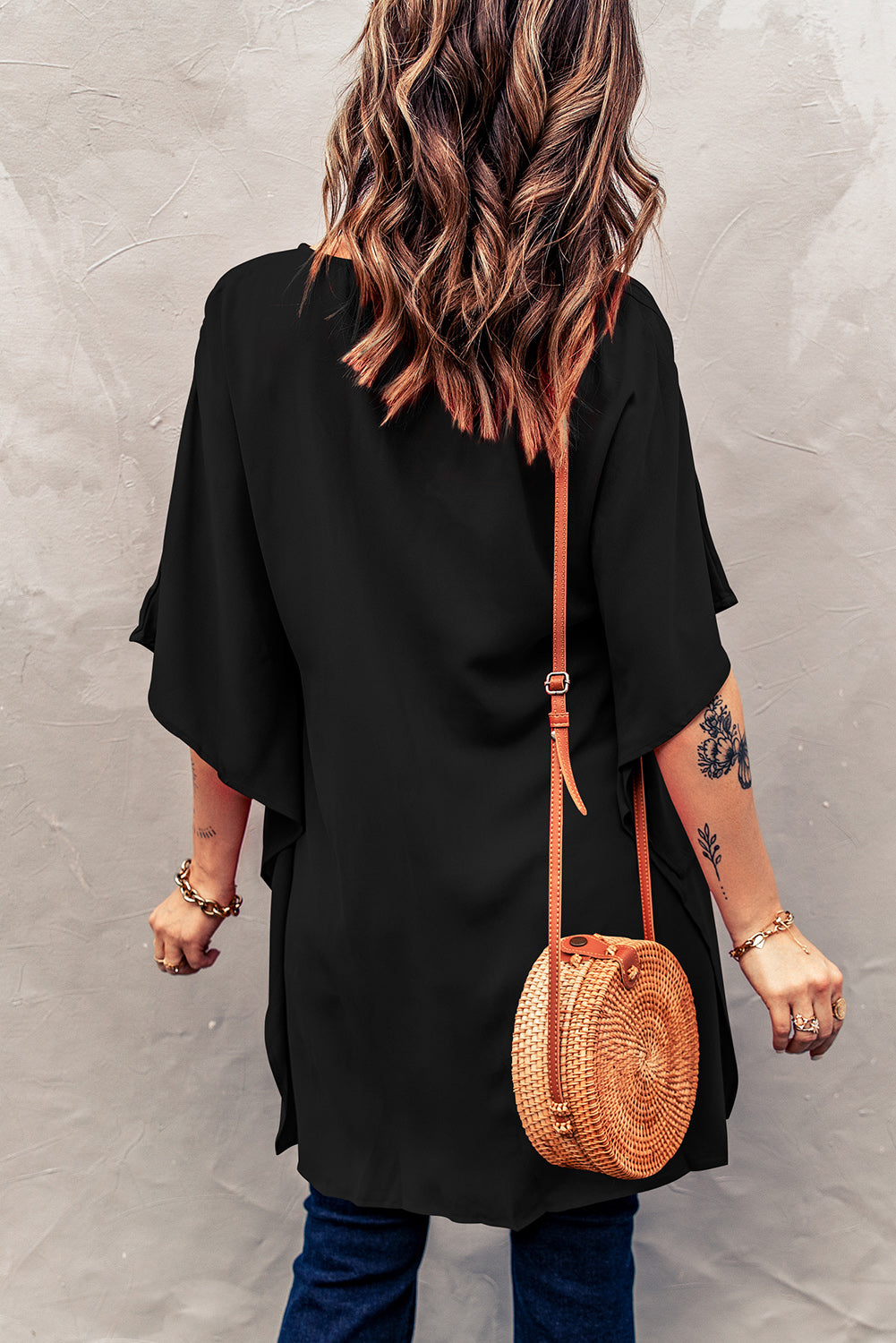 High-Low Notched Half Sleeve Blouse nicholesgifts