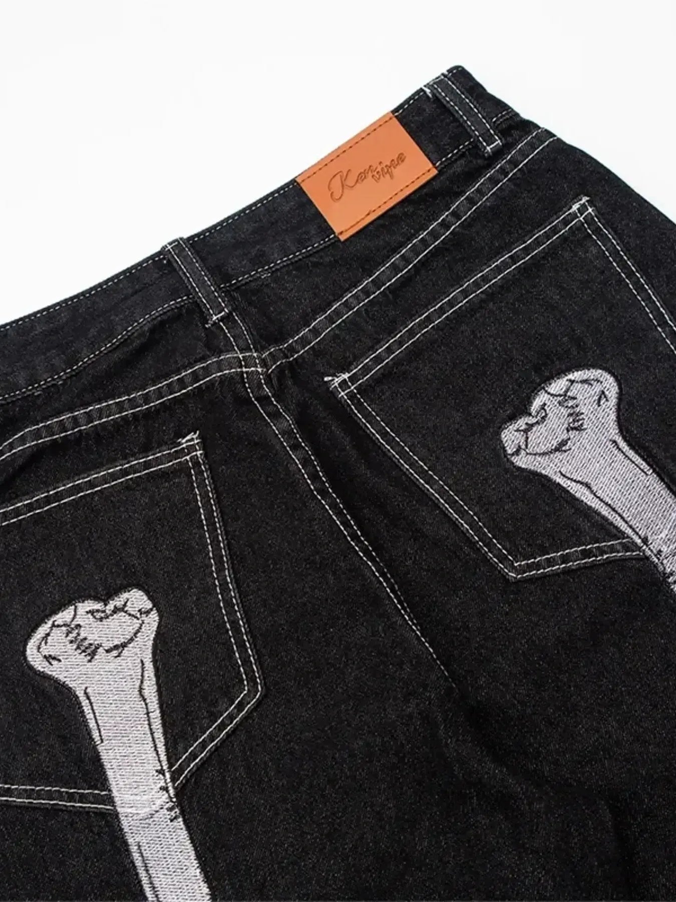 Men's Skeleton Embroidered Straight Leg Jeans Trendsi
