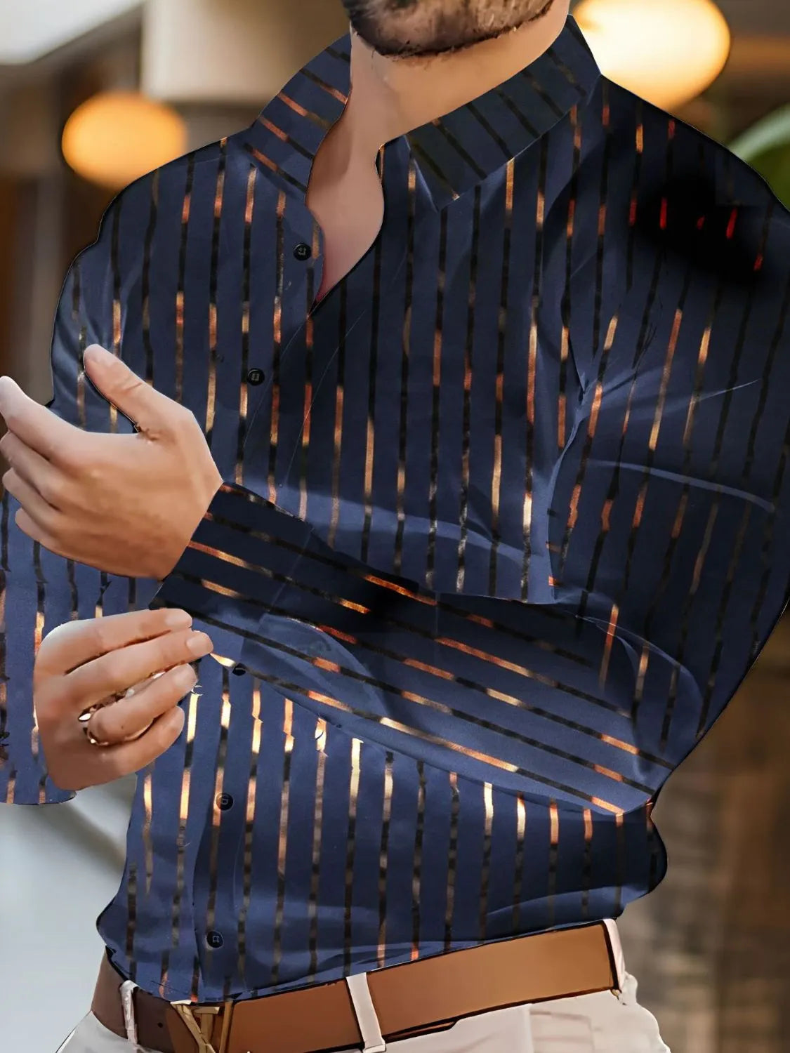 Men's Full Size Striped Button Up Long Sleeve Shirt Plus Size NicholesGifts