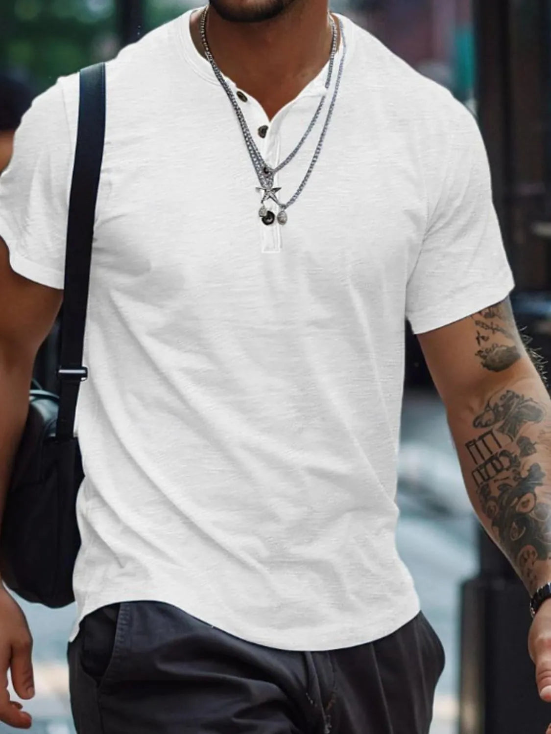 Men's Full Size Button Henley Collar Polo Shirt Plus Size NicholesGifts