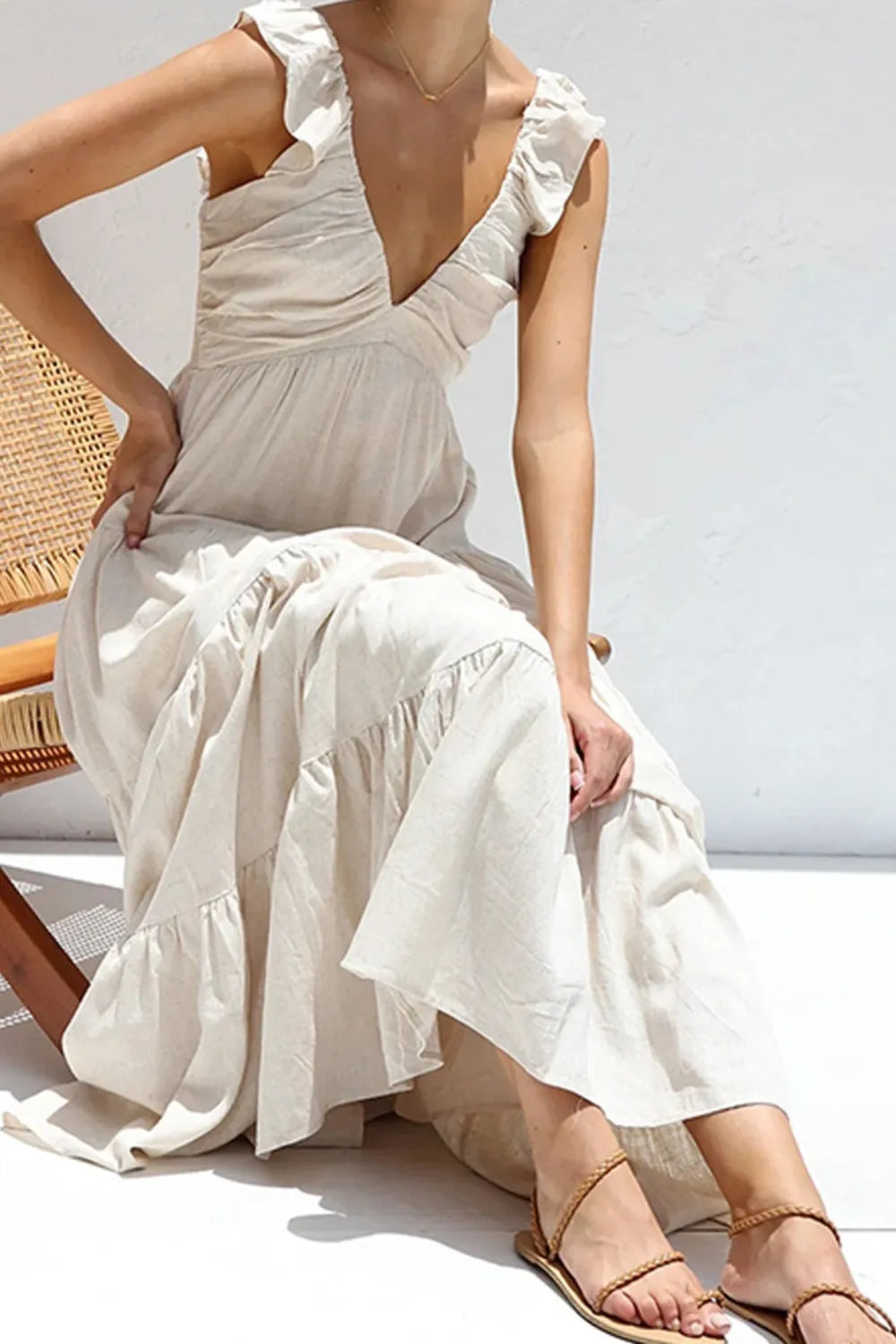 Ruffled V-Neck Tiered Dress NicholesGifts