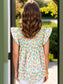 Ruffled Printed Notched Cap Sleeve Blouse nicholesgifts
