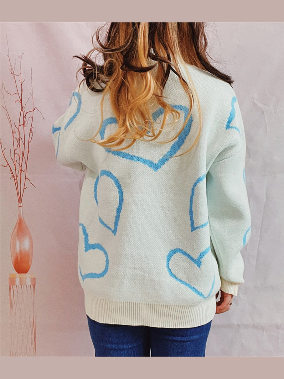 Heart Pattern Long Sleeve Sweater Trendsi
