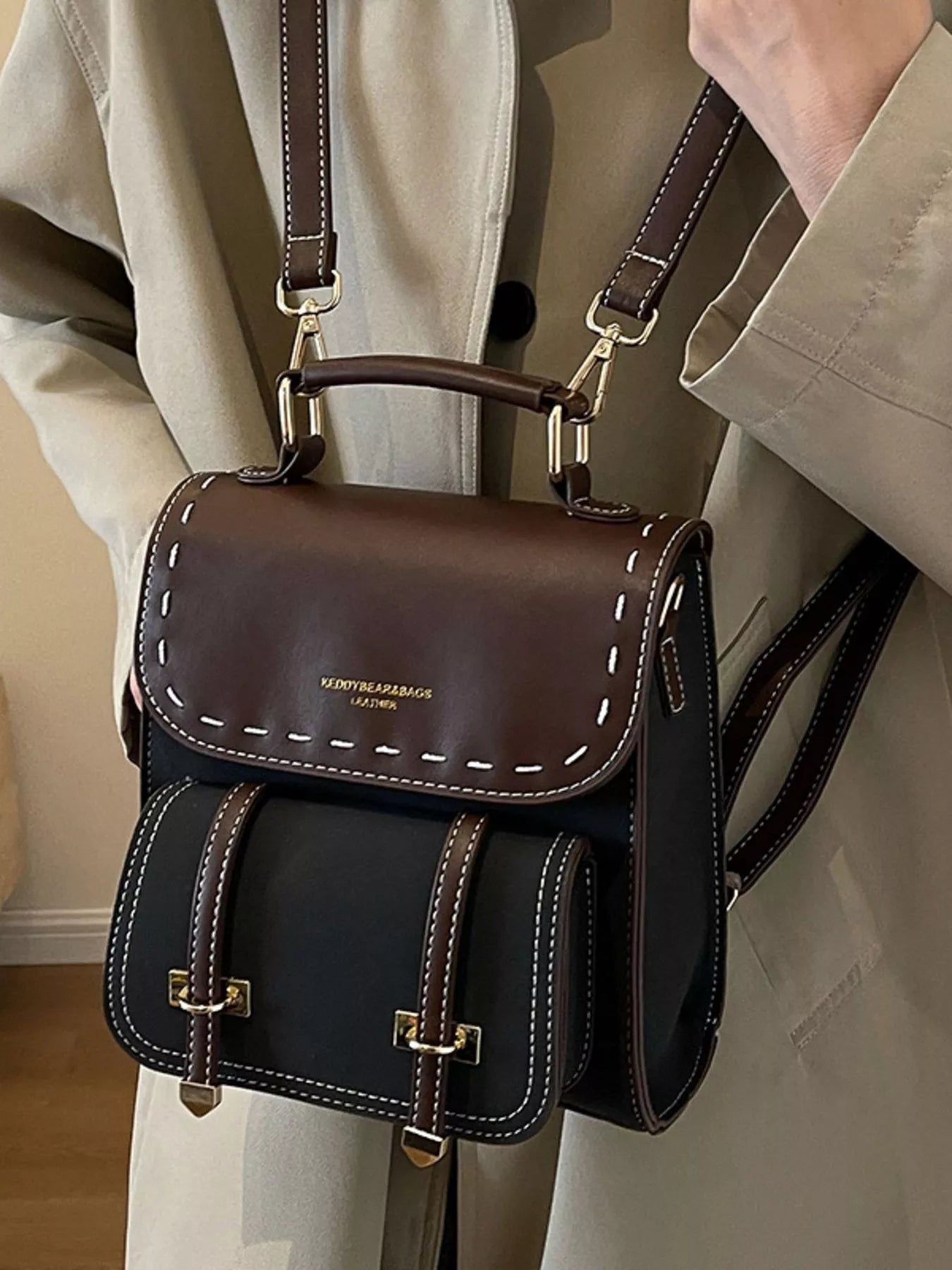 Vintage Style Leather Backpack Bag nicholesgifts