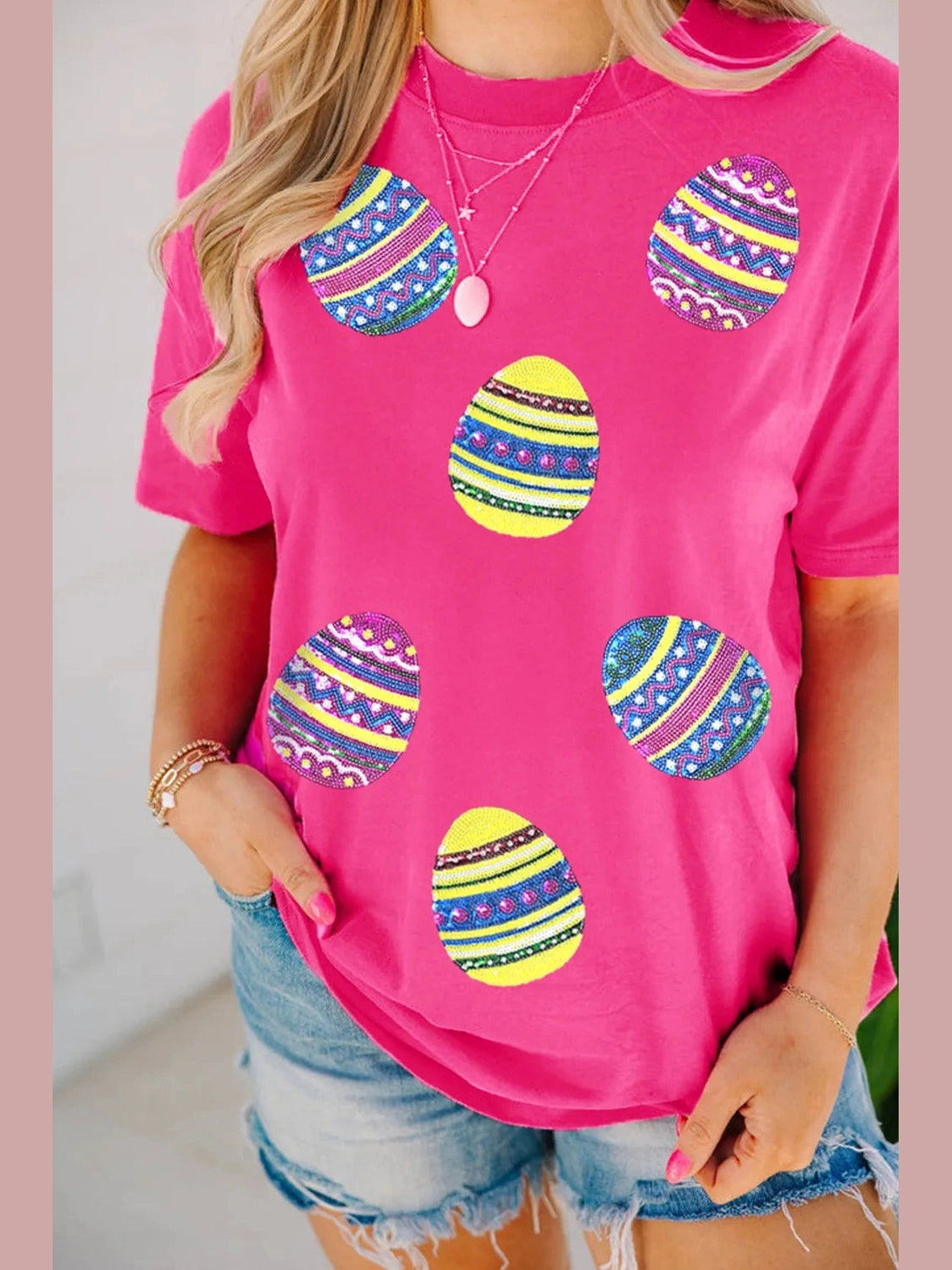Sequin Easter Egg Short Sleeve T-Shirt nicholesgifts