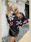 Flower Round Neck Drop Shoulder Sweater nicholesgifts