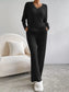 Ribbed Knit V-Neck Top and Pants Set nicholesgifts