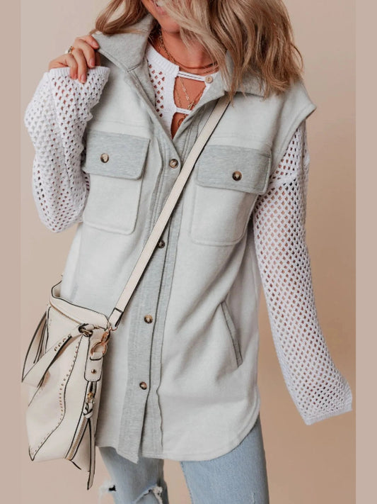 Pocketed Curved Hem Button Up Vest nicholesgifts
