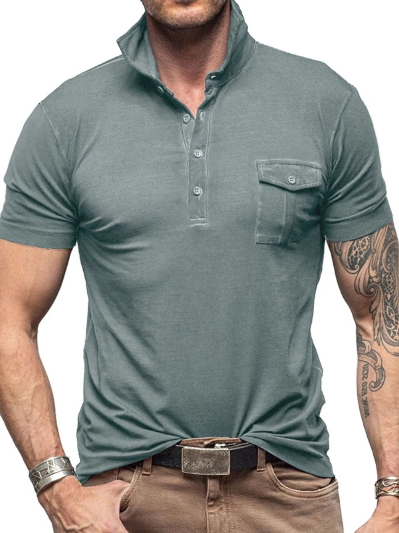 Men's Classic Pocket Polo Shirt with Stand Collar NicholesGifts