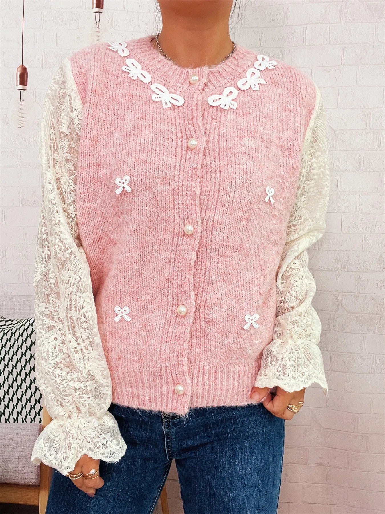 Lace Sleeve Button-Up Cardigan