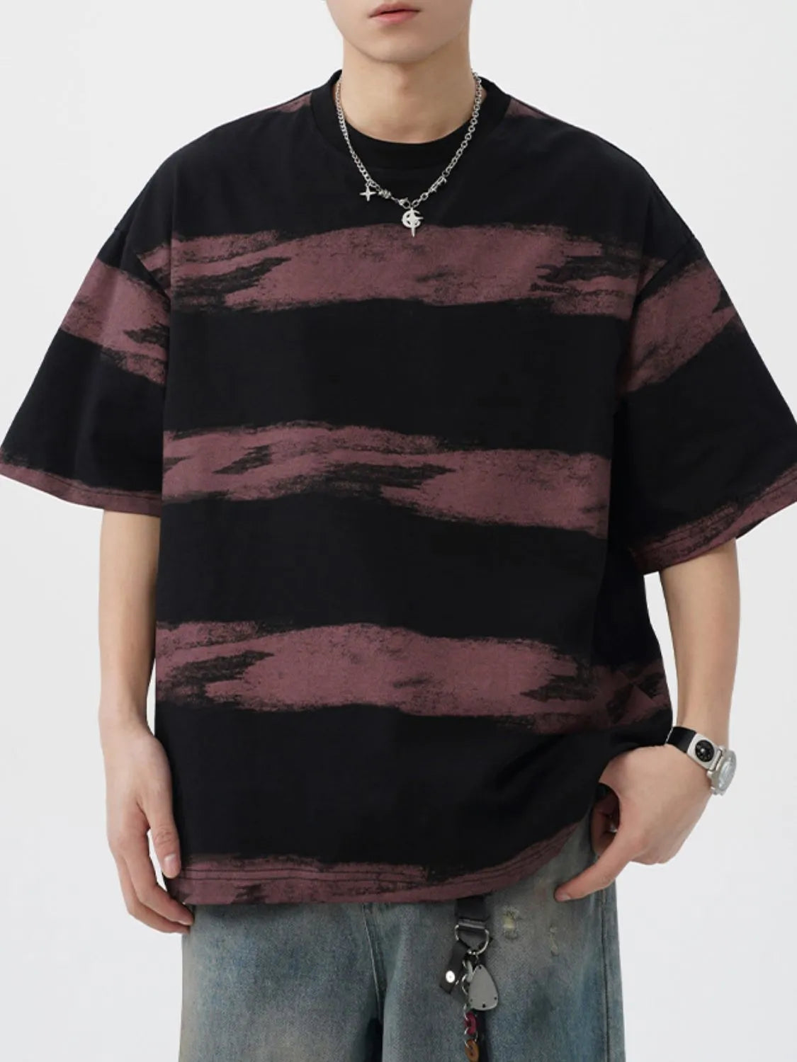 Men's Plus Size Basic style Round Neck Striped T-Shirt NicholesGifts