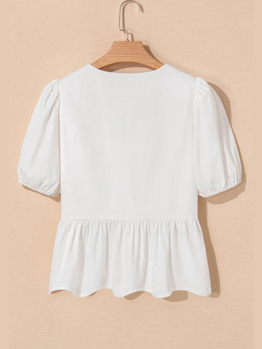Bow Knot Decor Square Neck Puff Sleeve Peplum Top NicholesGifts