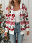 Women Drawstring Christmas Element Zip Up Hooded Jacket nicholesgifts