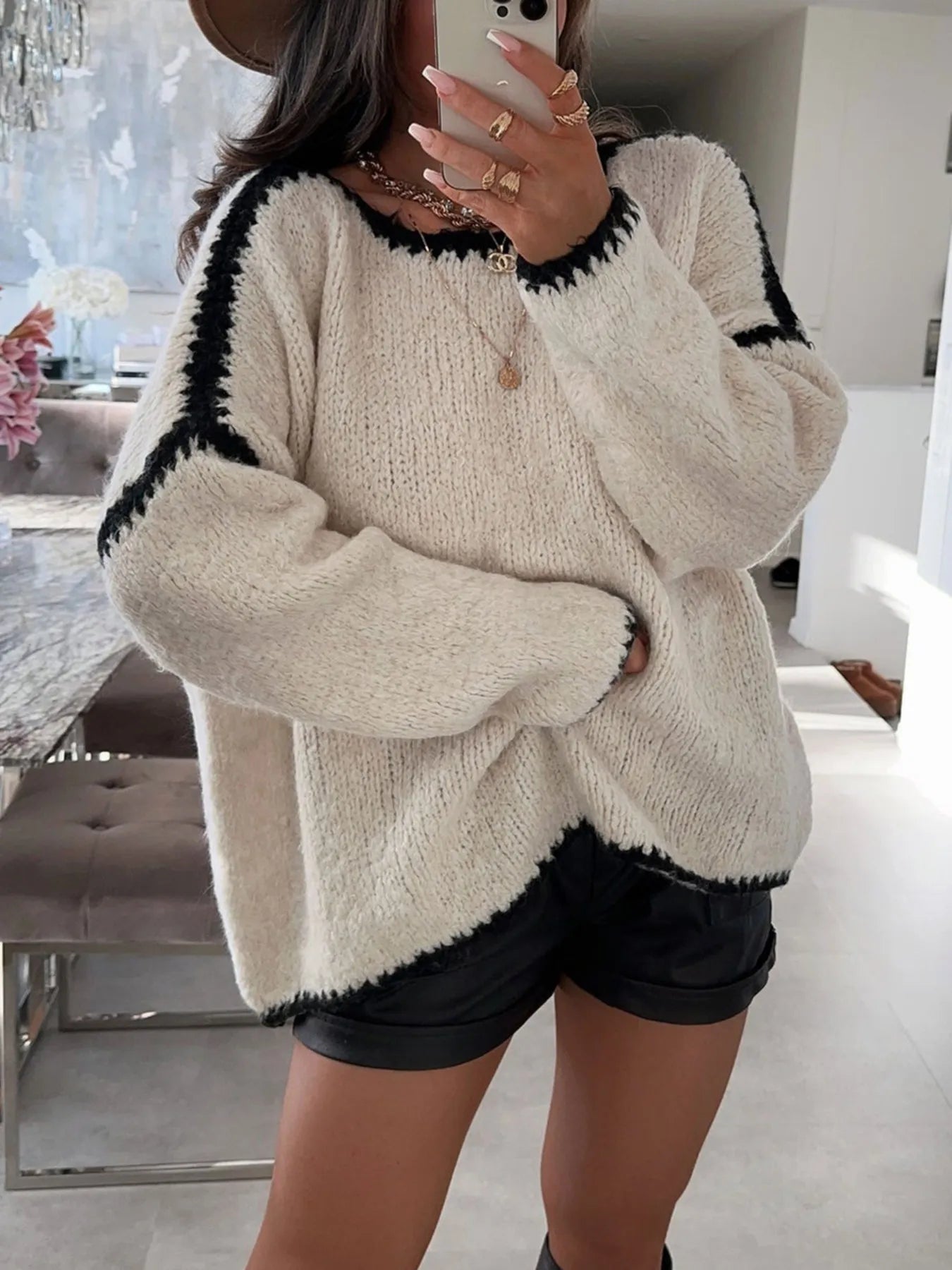 Contrast Trim Oversized Sweater
