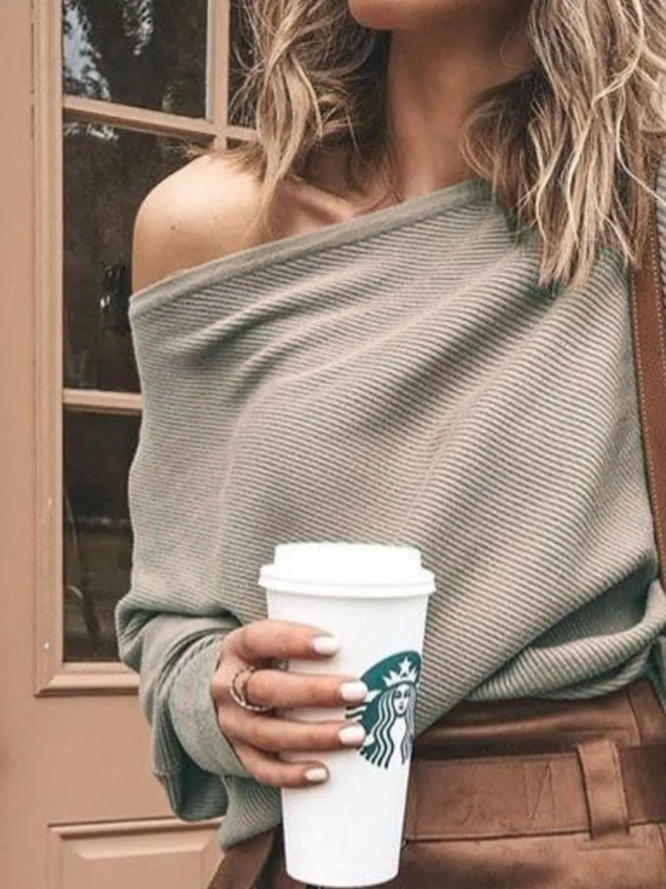 Full Size One-Shoulder Ribbed Sweater Plus Size Trendsi