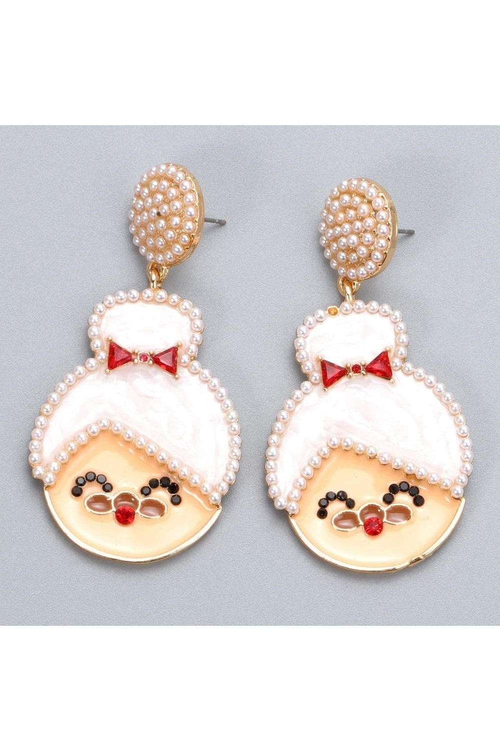 Rhinestone Alloy Mrs. Claus Earrings nicholesgifts