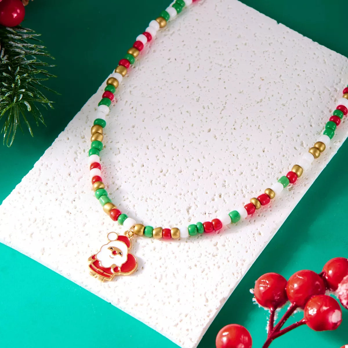 Christmas Themed Beaded Pendant Necklace Trendsi