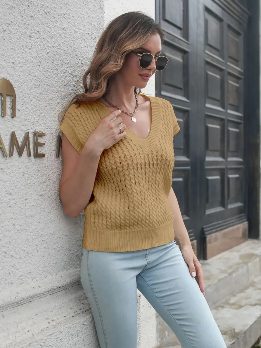 Cable-knit V-Neck Sweater Vest nicholesgifts