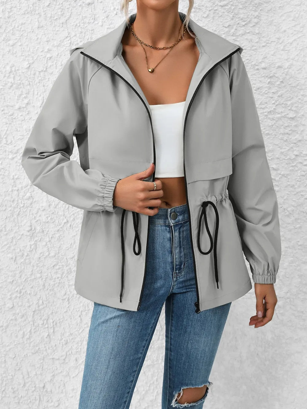 Ivy Lane Drawstring Zip Up Hooded Jacket nicholesgifts