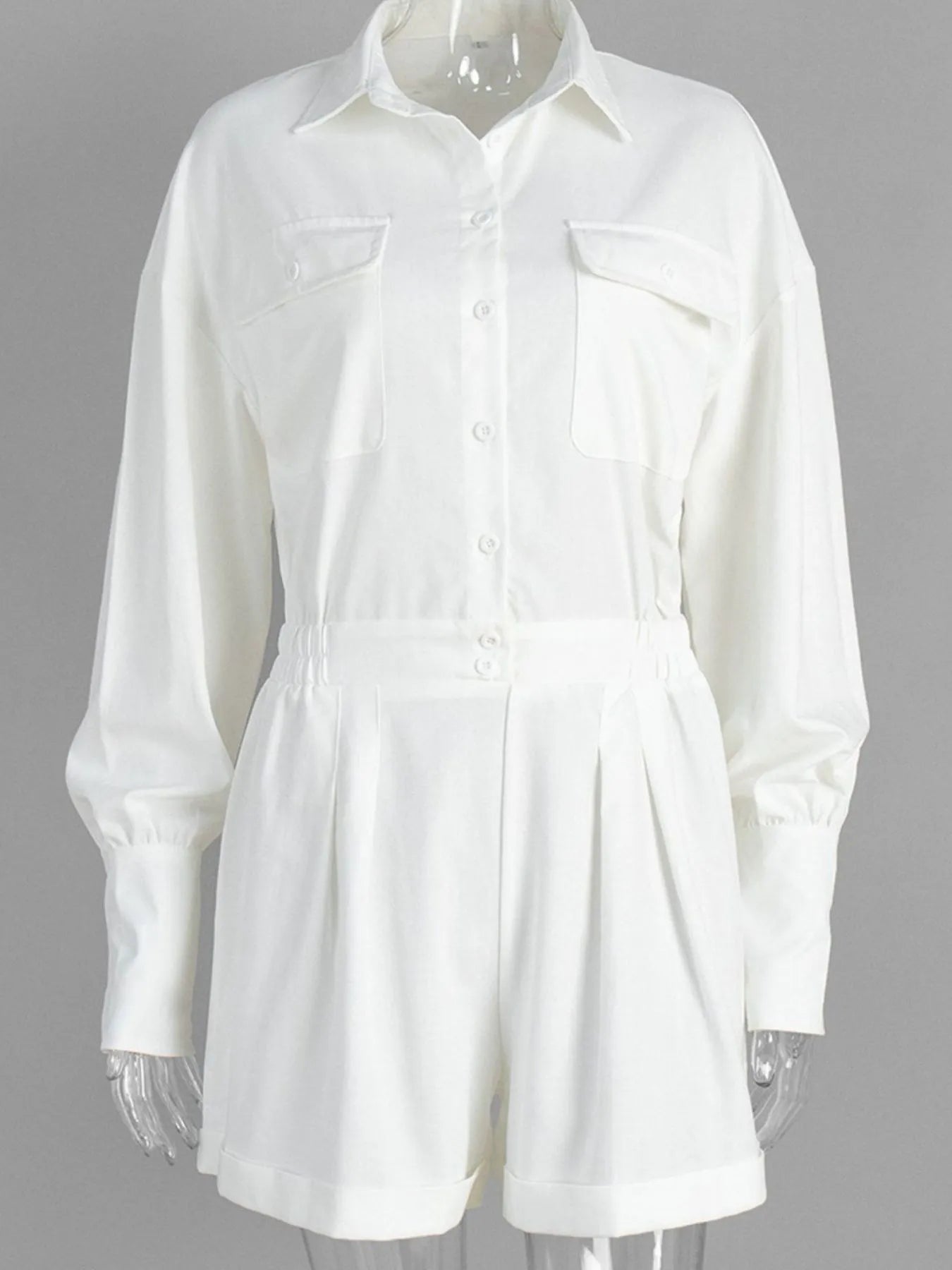 Casual Button Front Long Sleeve Romper nicholesgifts
