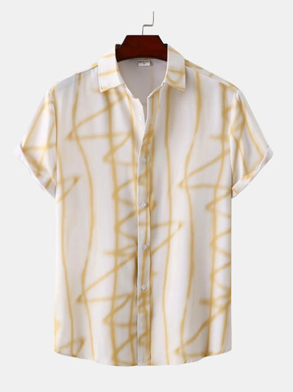 Men's Plus Size Abstract Lines Print Short Sleeve Summer Casual Shirt nicholesgifts