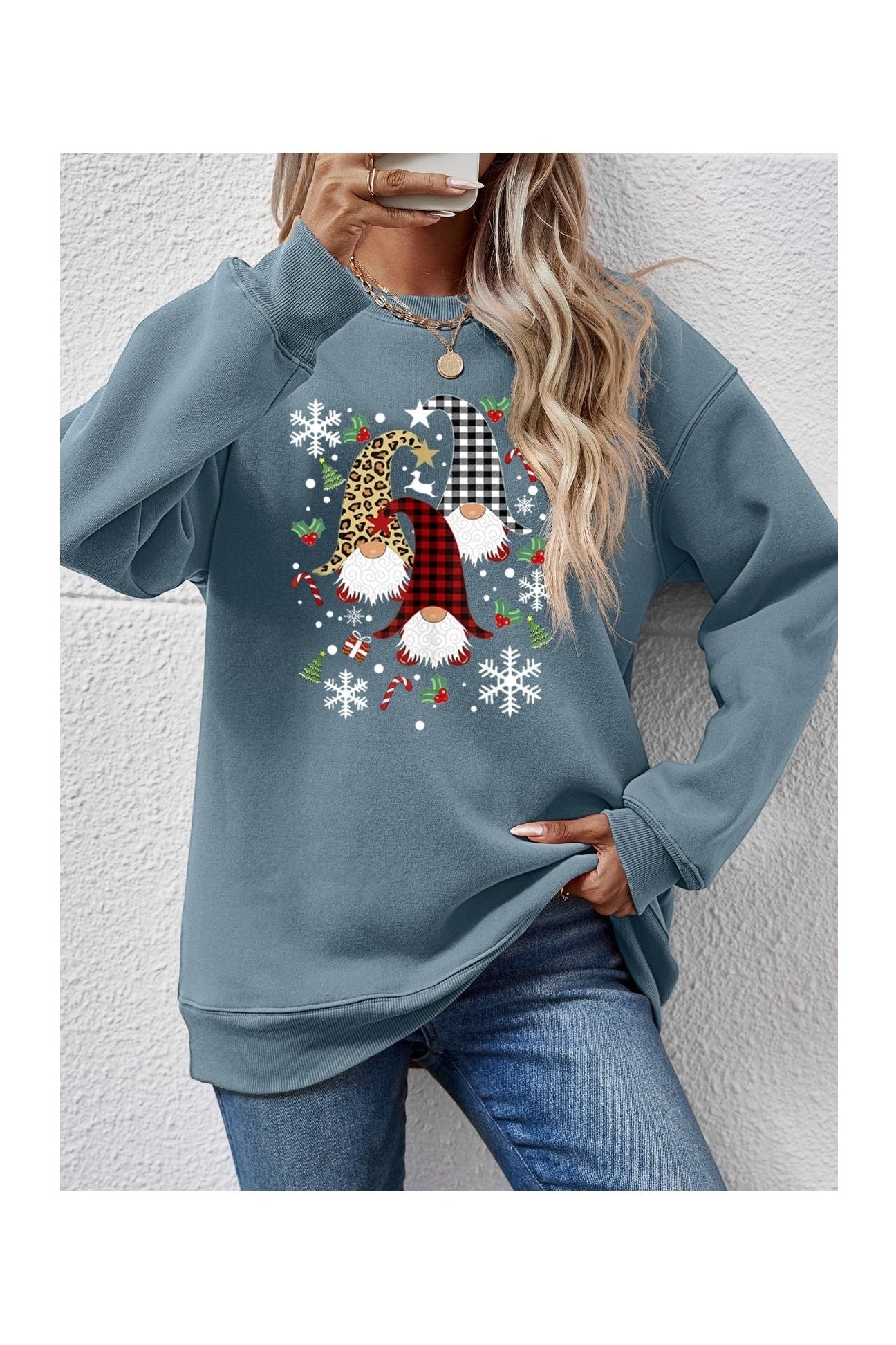 Faceless Gnomes Graphic Drop Shoulder Sweatshirt nicholesgifts