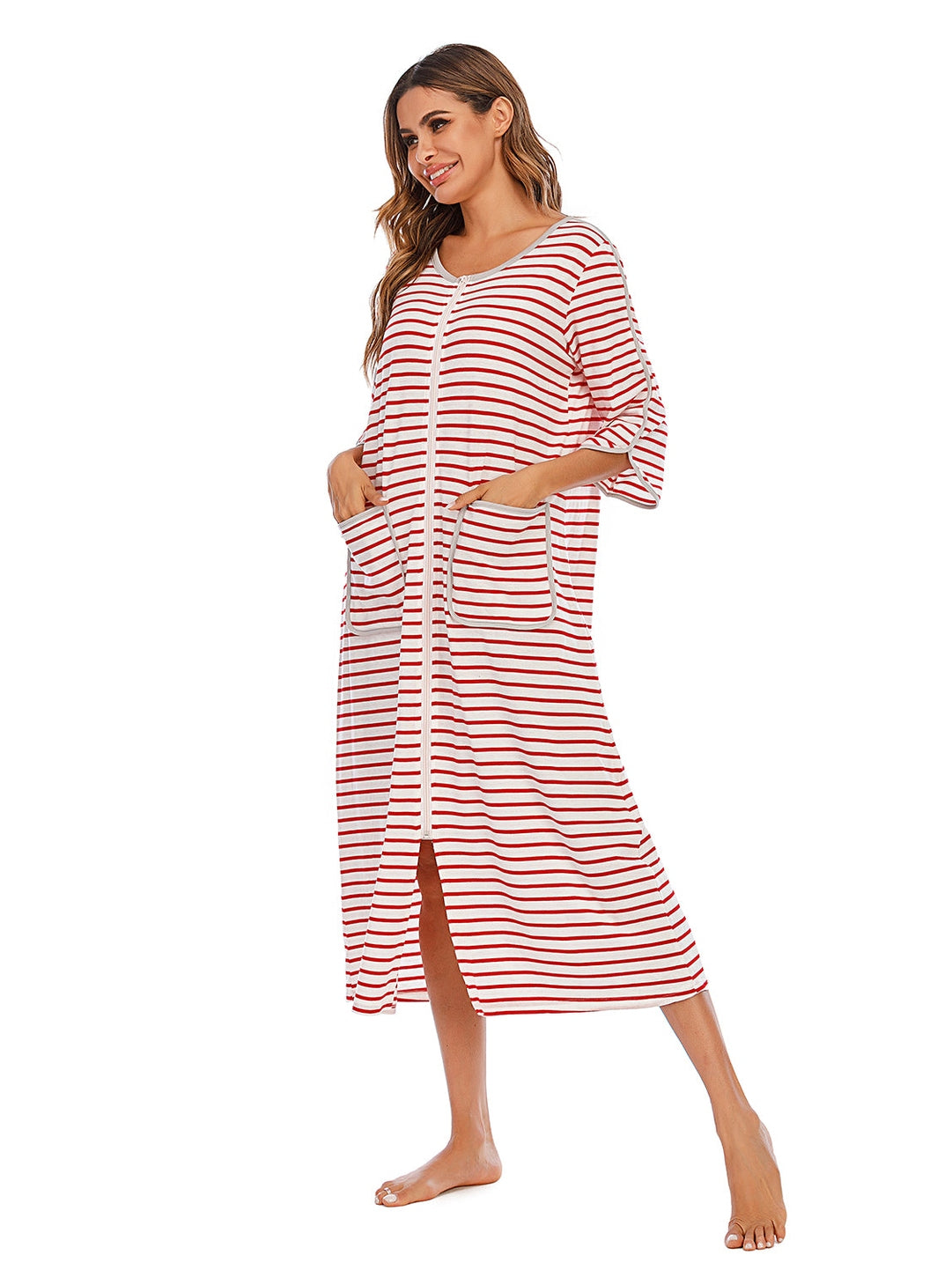 Round Neck Three-Quarter Sleeve Midi Night Dress nicholesgifts
