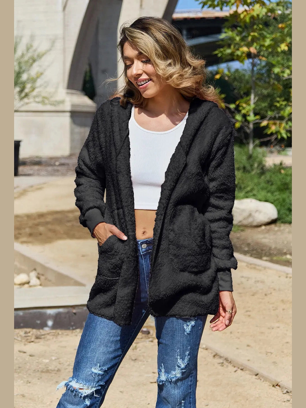 Full Size Teddy Hooded Jacket with Pockets nicholesgifts