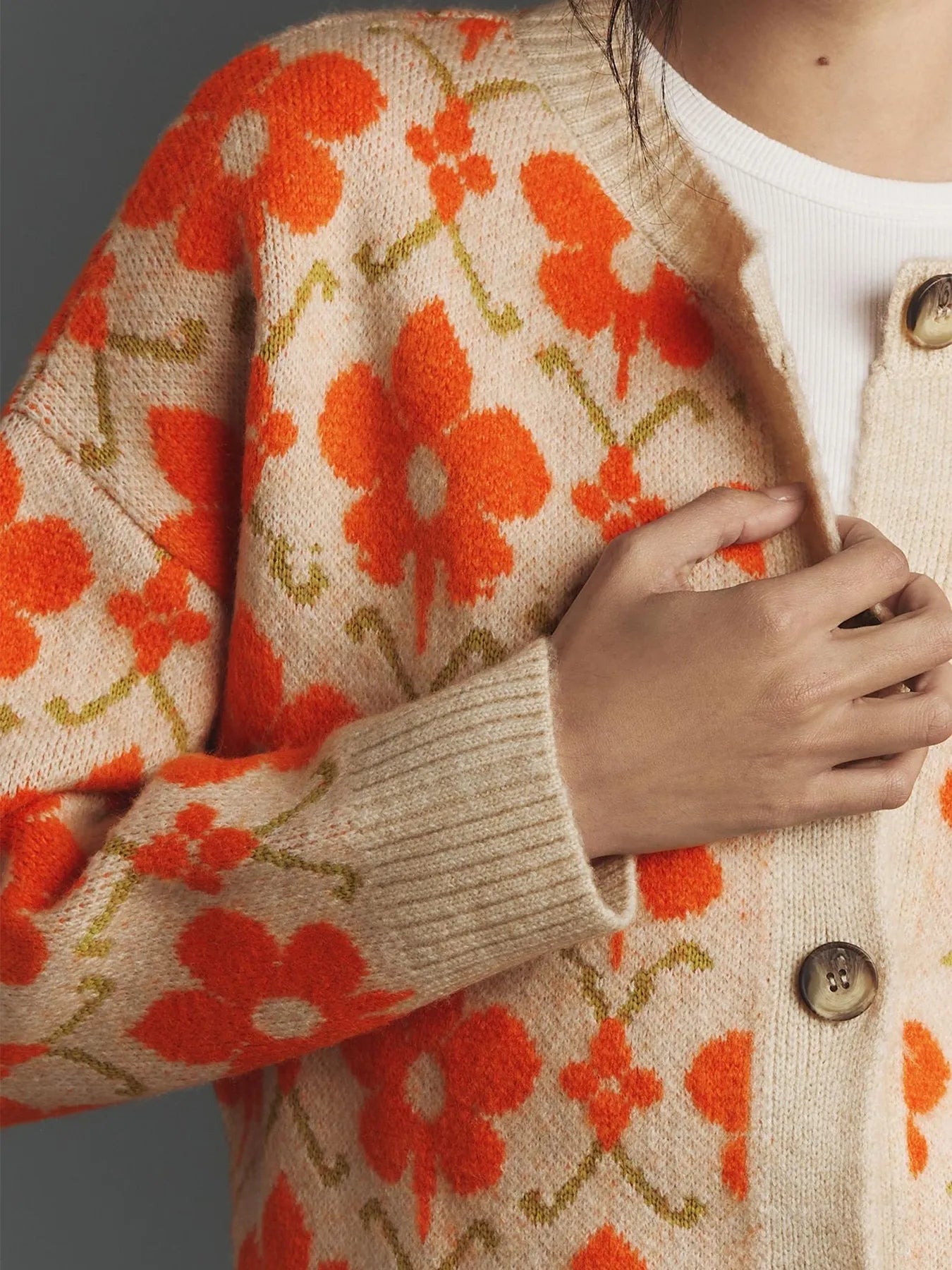 Flower Button Up Long Sleeve Cardigan