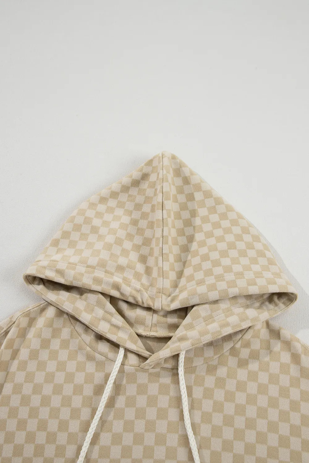 Checkered Print Kangaroo Pocket Drawstring Hoodie Trendsi