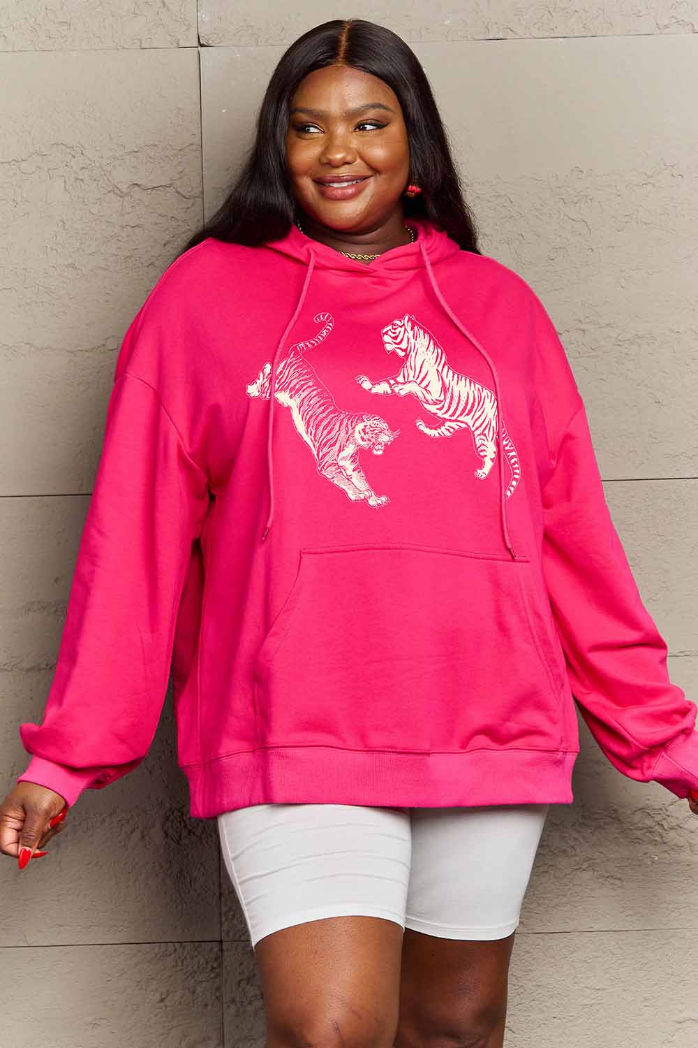 Simply Love Simply Love Full Size Dropped Shoulder Tiger Graphic Hoodie NicholesGifts