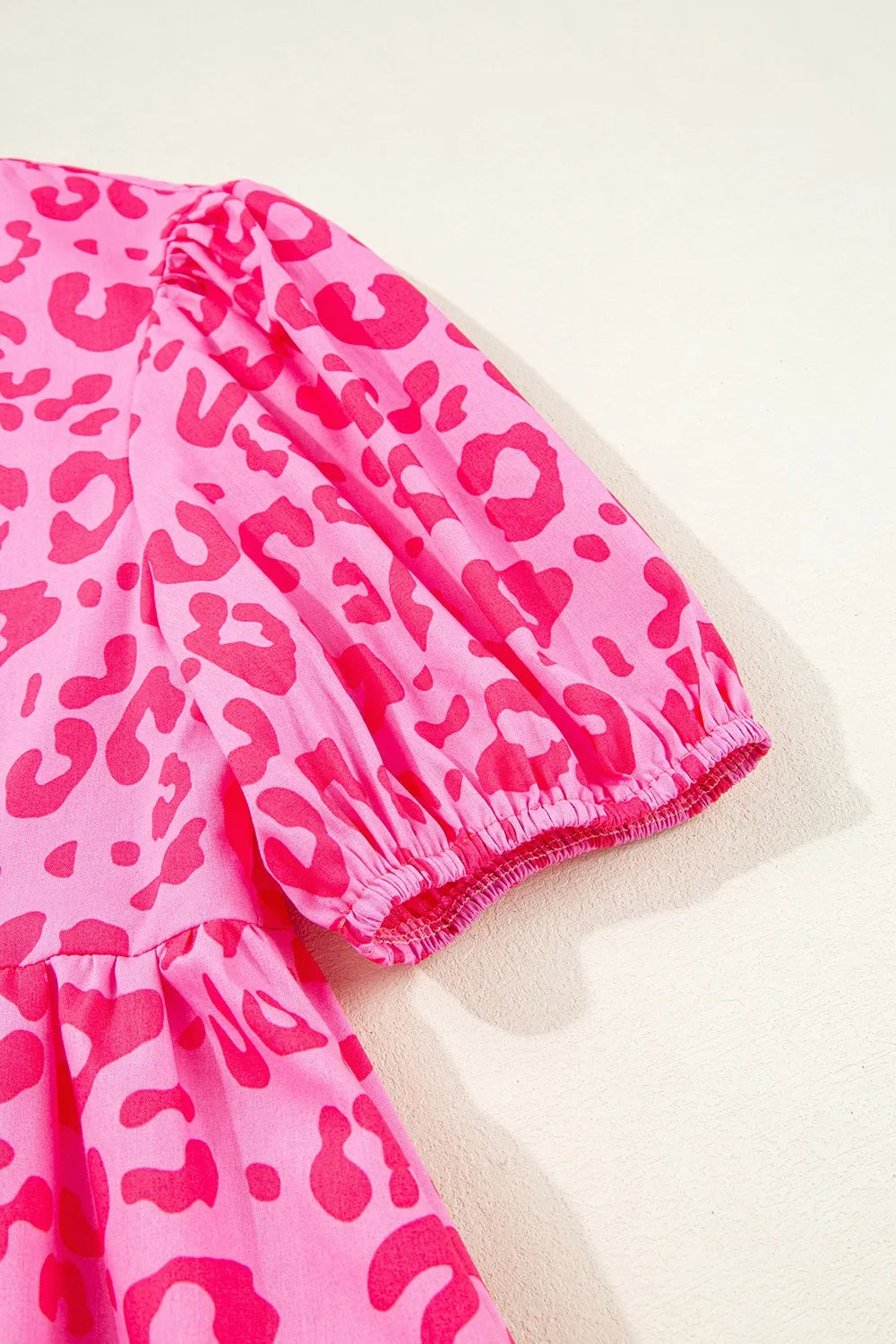 Leopard Tie Front Puff Sleeve Dress Trendsi