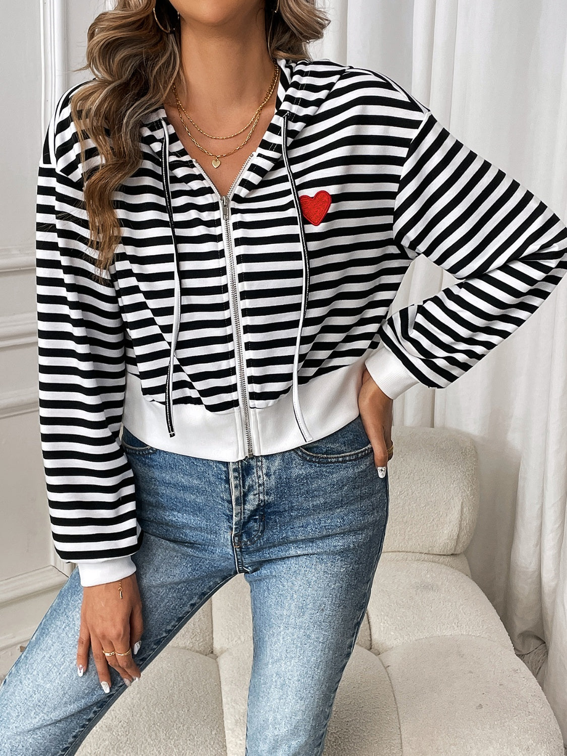 Striped Zip Up Long Sleeve Jacket nicholesgifts