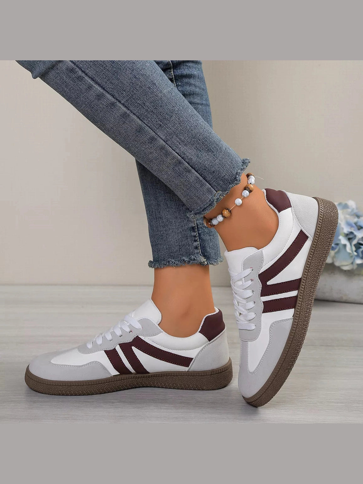 Women Striped Lace-Up Casual Sneakers nicholesgifts