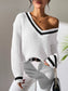 Contrast Trim V-Neck Long Sleeve Sweater nicholesgifts