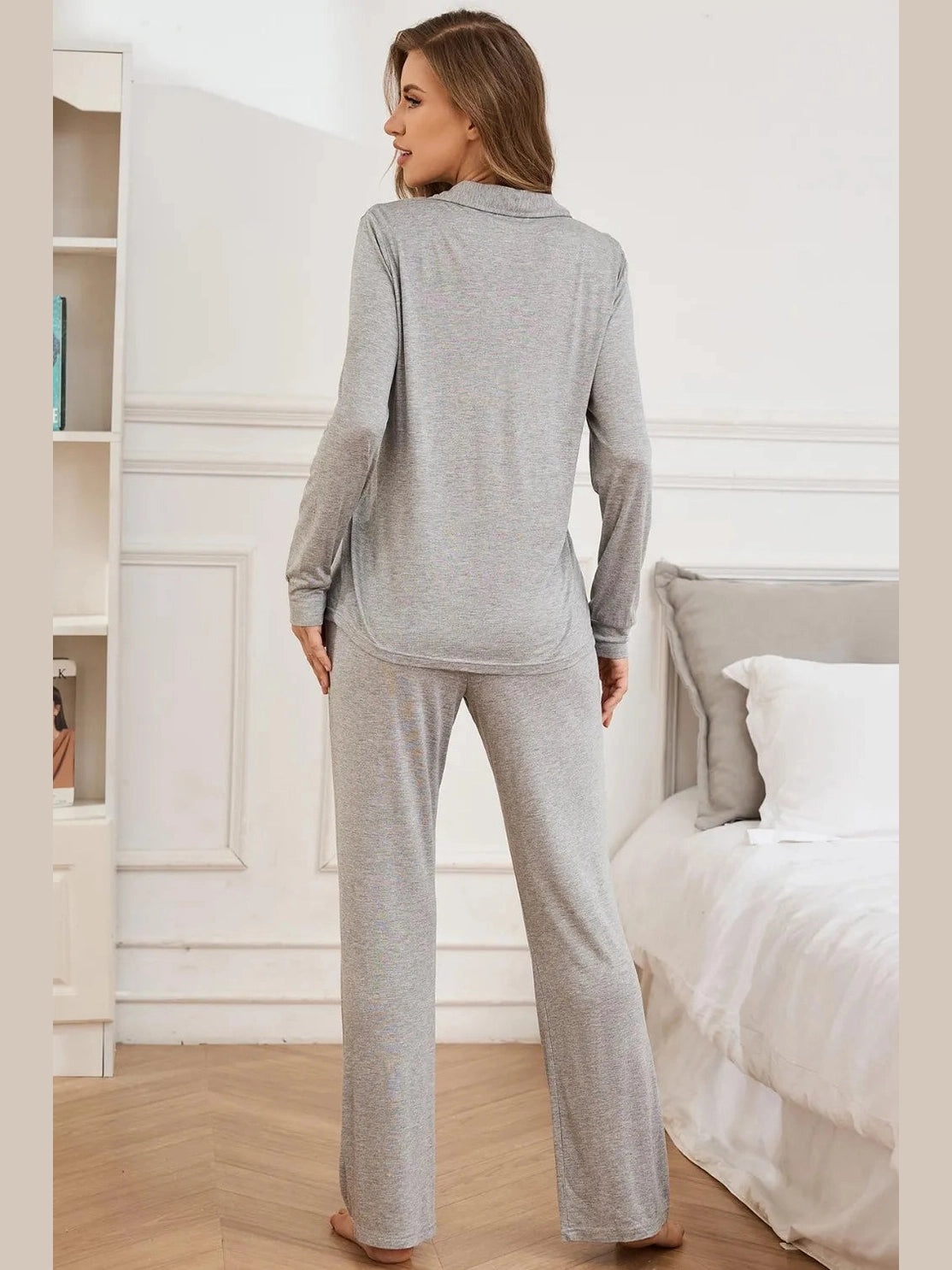 Button Up Long Sleeve Top and Pants Lounge Set nicholesgifts