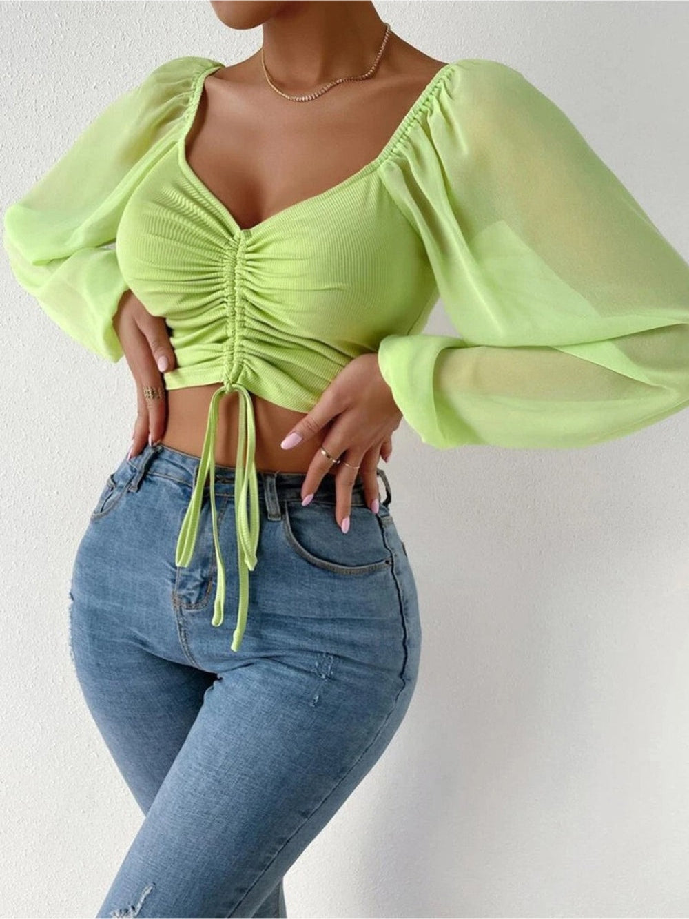 Women Drawstring Sweetheart Neck Cropped Top nicholesgifts