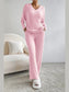Ribbed V-Neck Top and Pants Lounge Set nicholesgifts